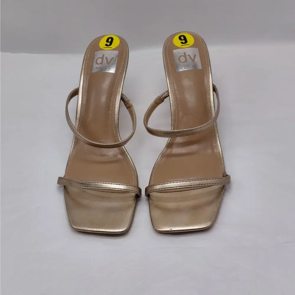 Dolce Vita Womens Sandals Size 9 Gold Metallic Heels Square Toe Wedding Party